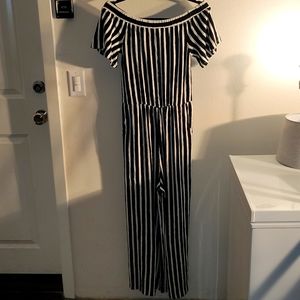 Love Tree Off Shoulder Striped Jumpsuit
